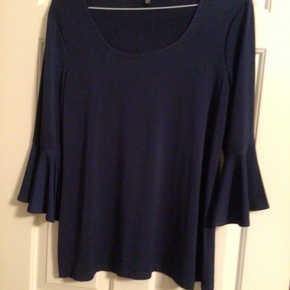 Navy, flare sleeve Slinky Brand top, size medium - Picture 2 of 5